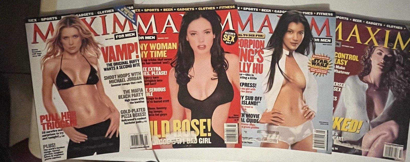 MAXIM Magazine lot of 4 VINTAGE 1998-2003 SEXY CELEBRITIES Rose MCGOWAN Lucy LIU