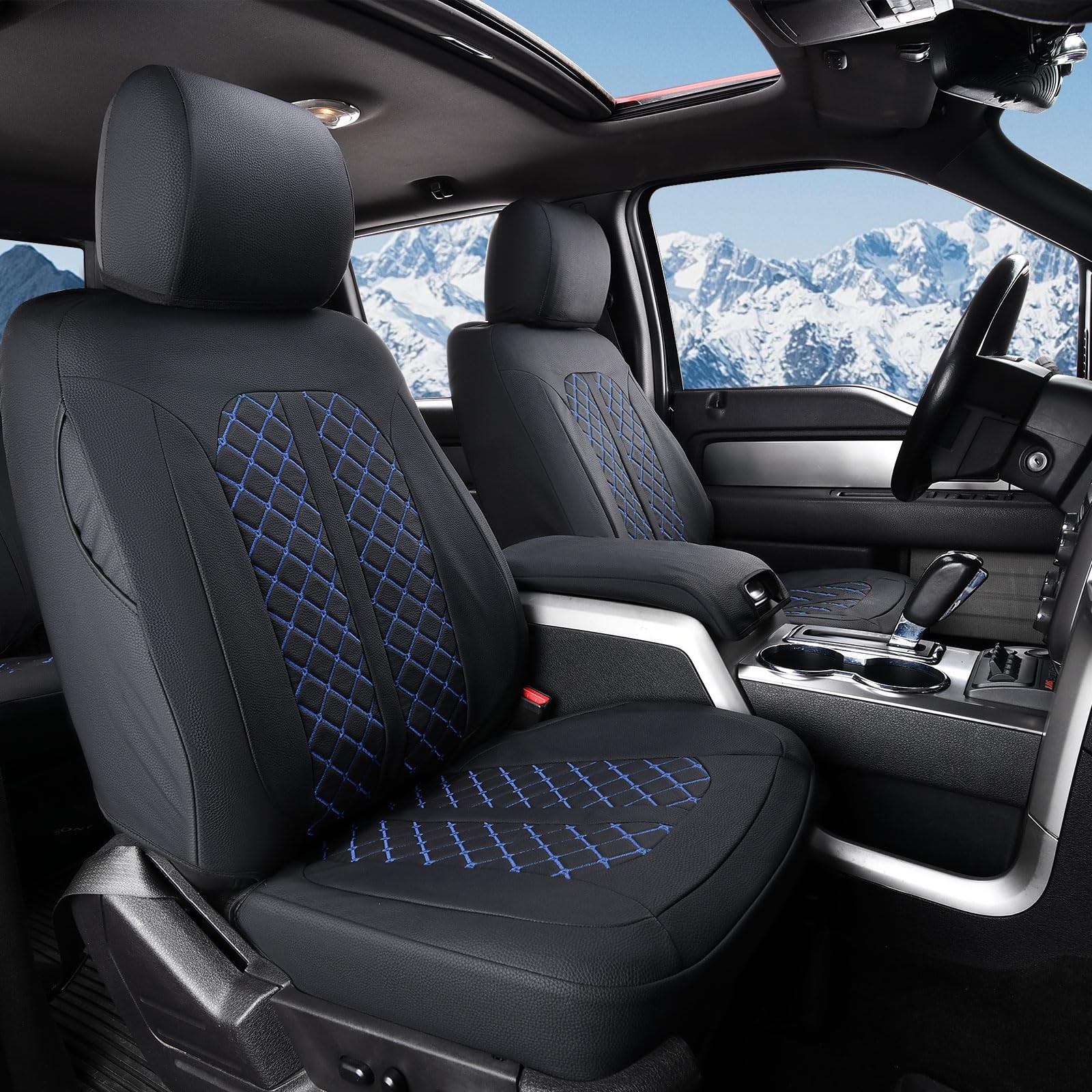 Truckiipa Seat Covers for Ford F150 Front Leather Truck Seat Cover Cushion Prote