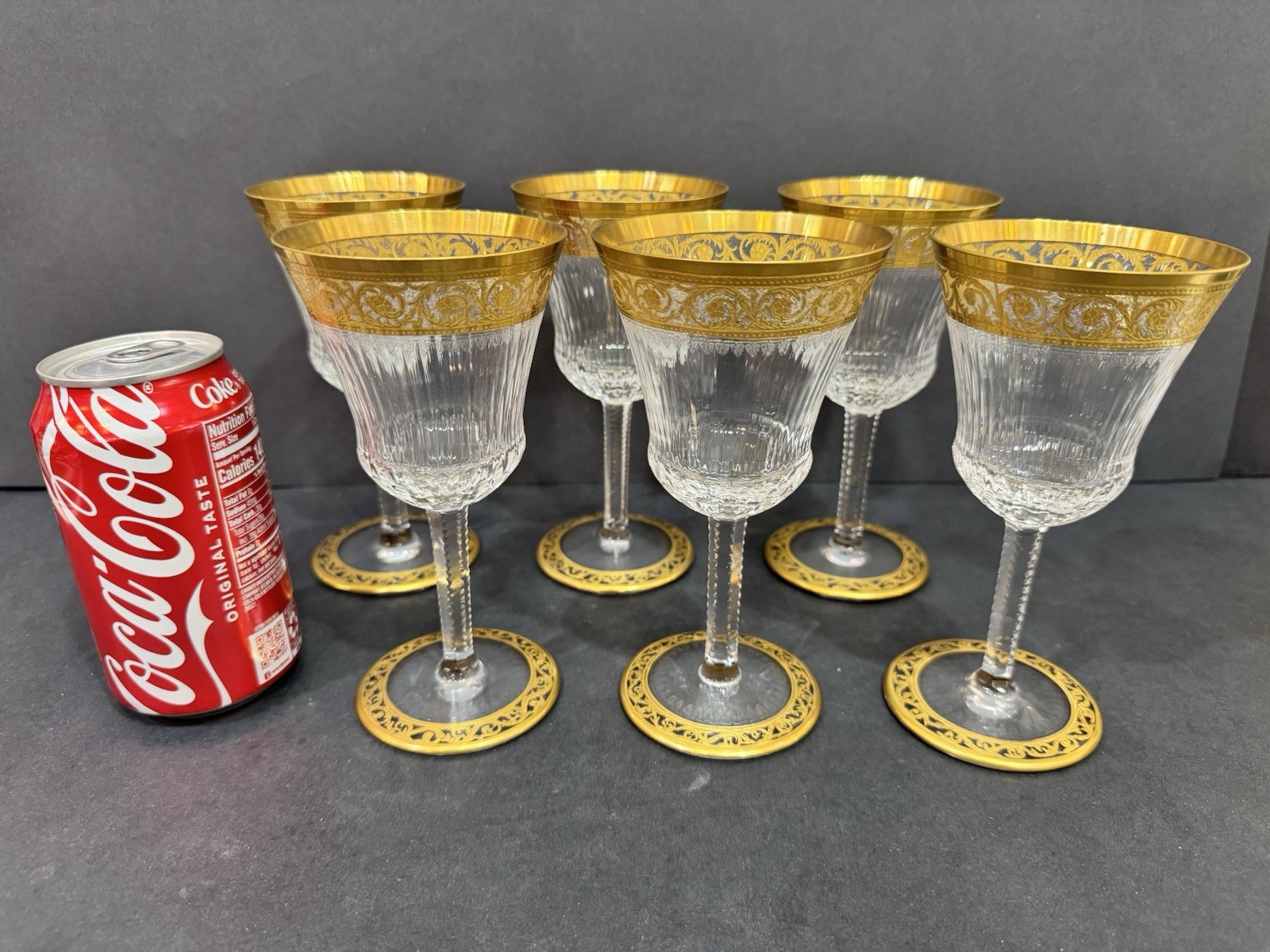 RARE Set Of 6 Antique St. Louis Thistle 24k Gold Encrusted 6.4” Wine Glasses