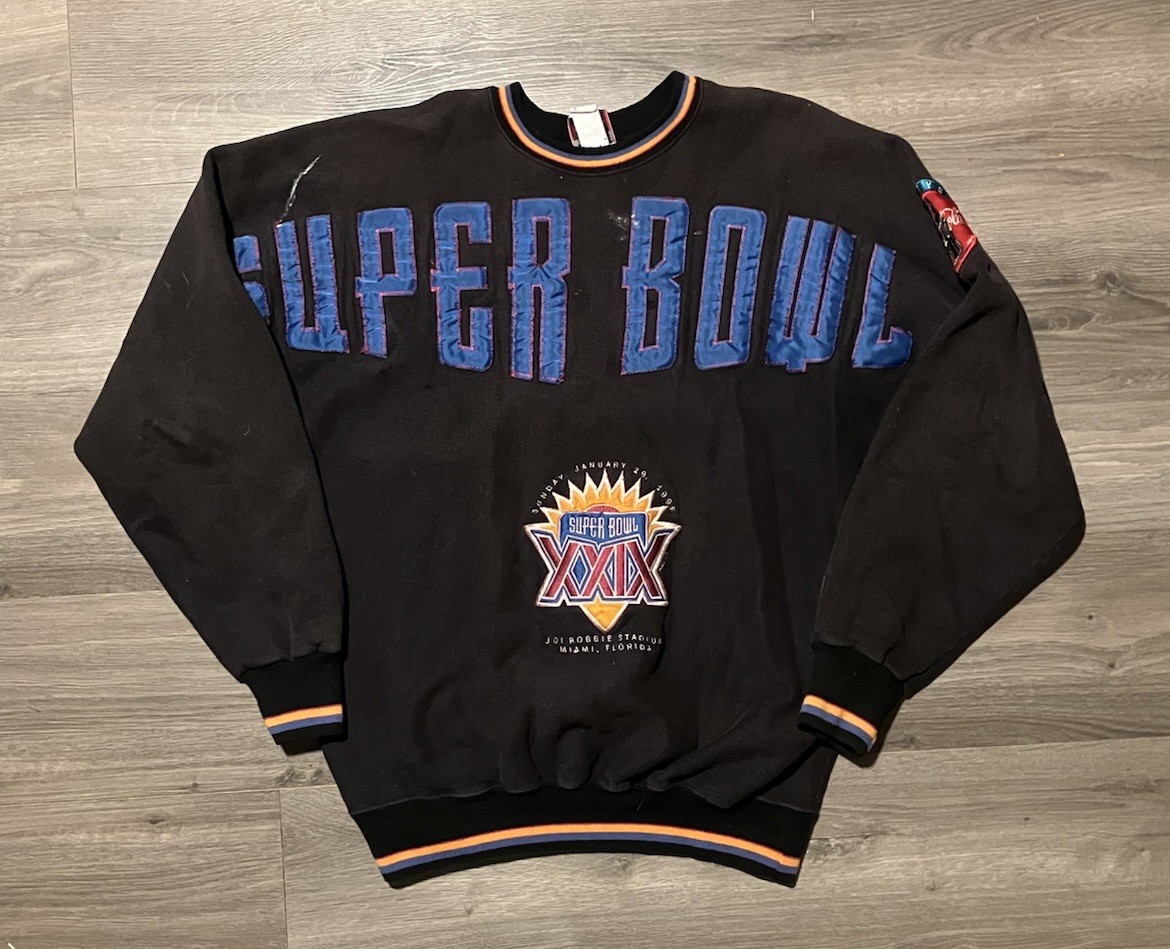 Vintage Super Bowl XXIX 1995 Crewneck Sweatshirt Men XL Black Spellout