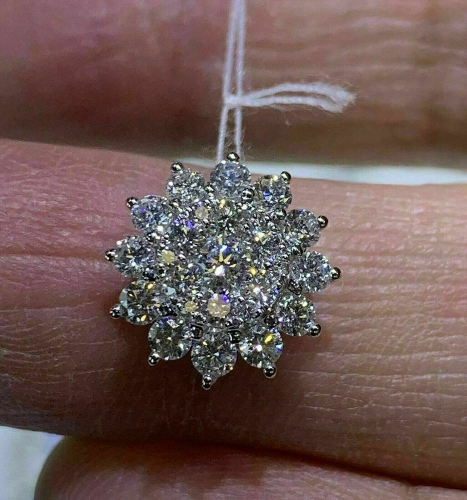 2Ct Round Cut Real Moissanite  Women\'s Snowflake Pendant 14K White Gold Finish