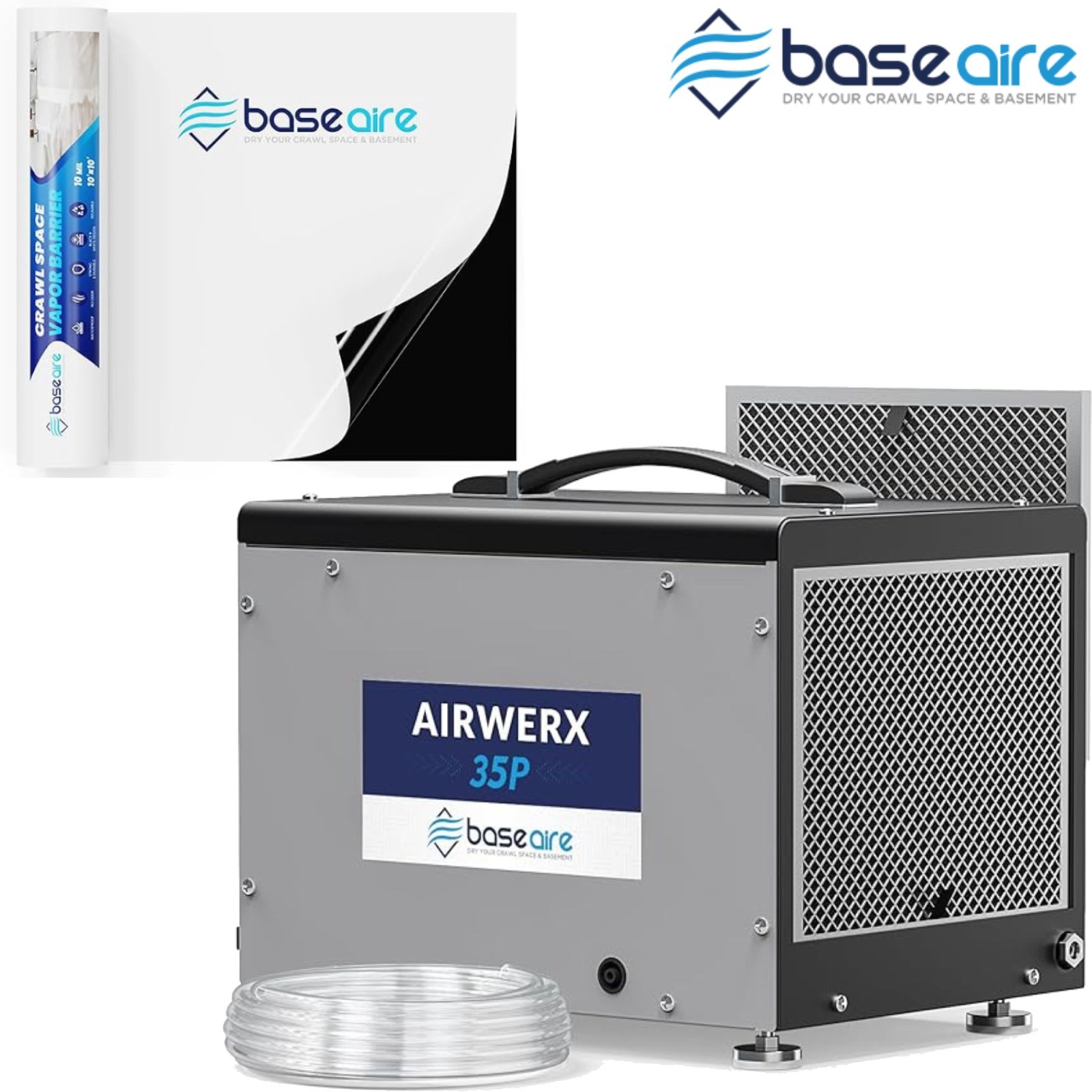 BaseAire AirWerx 35P Dehumidifier +Vapor Barrier Kit for 1000sq.ft Encapsulation