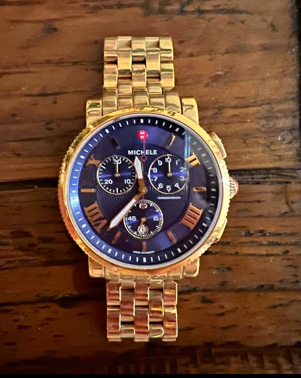 Michele Sport Sail Gold Blue Dial Ladies Watch New Battery