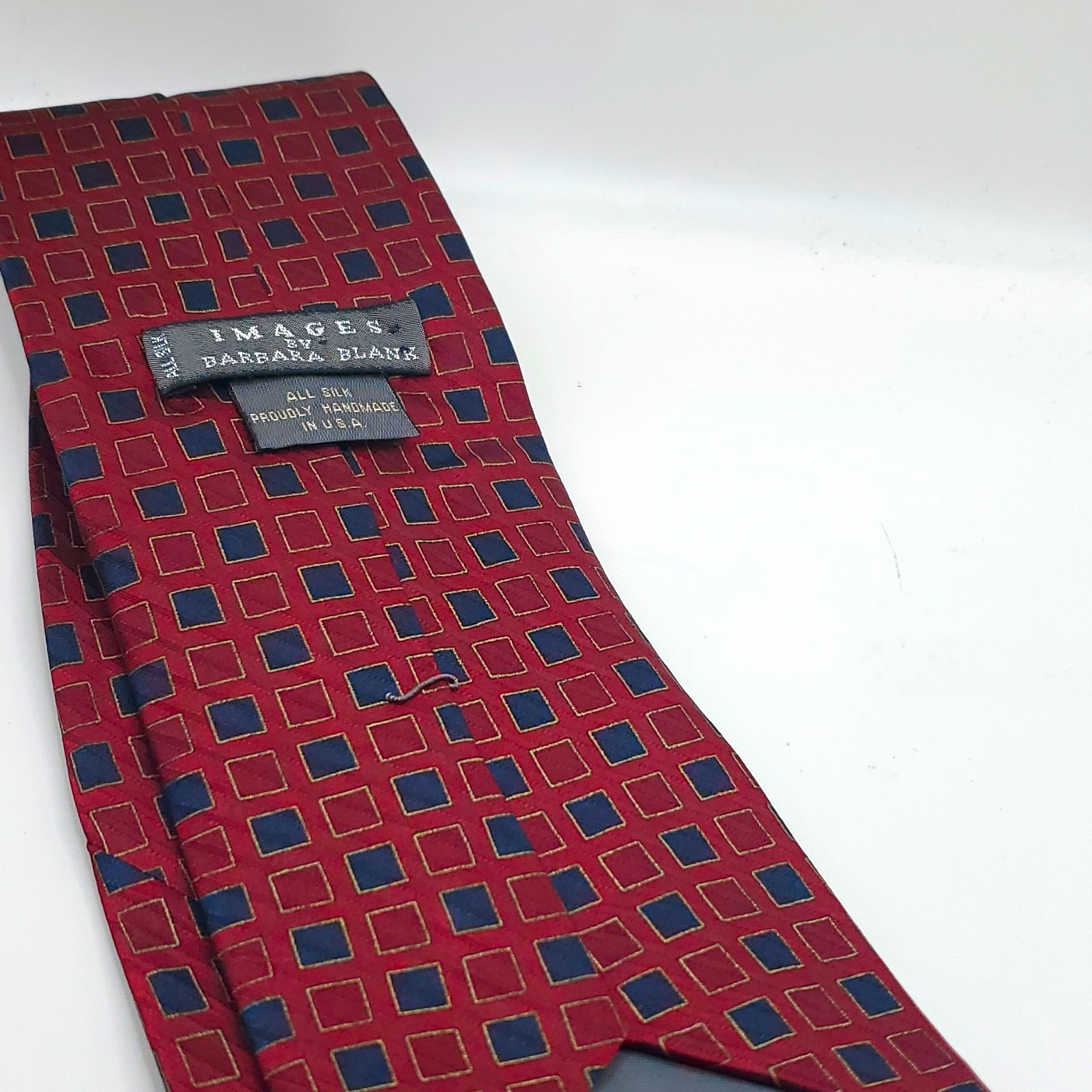 Images by Barbara Blank Red, Blue Geometric Silk Pointed Men\'s Tie Handmade