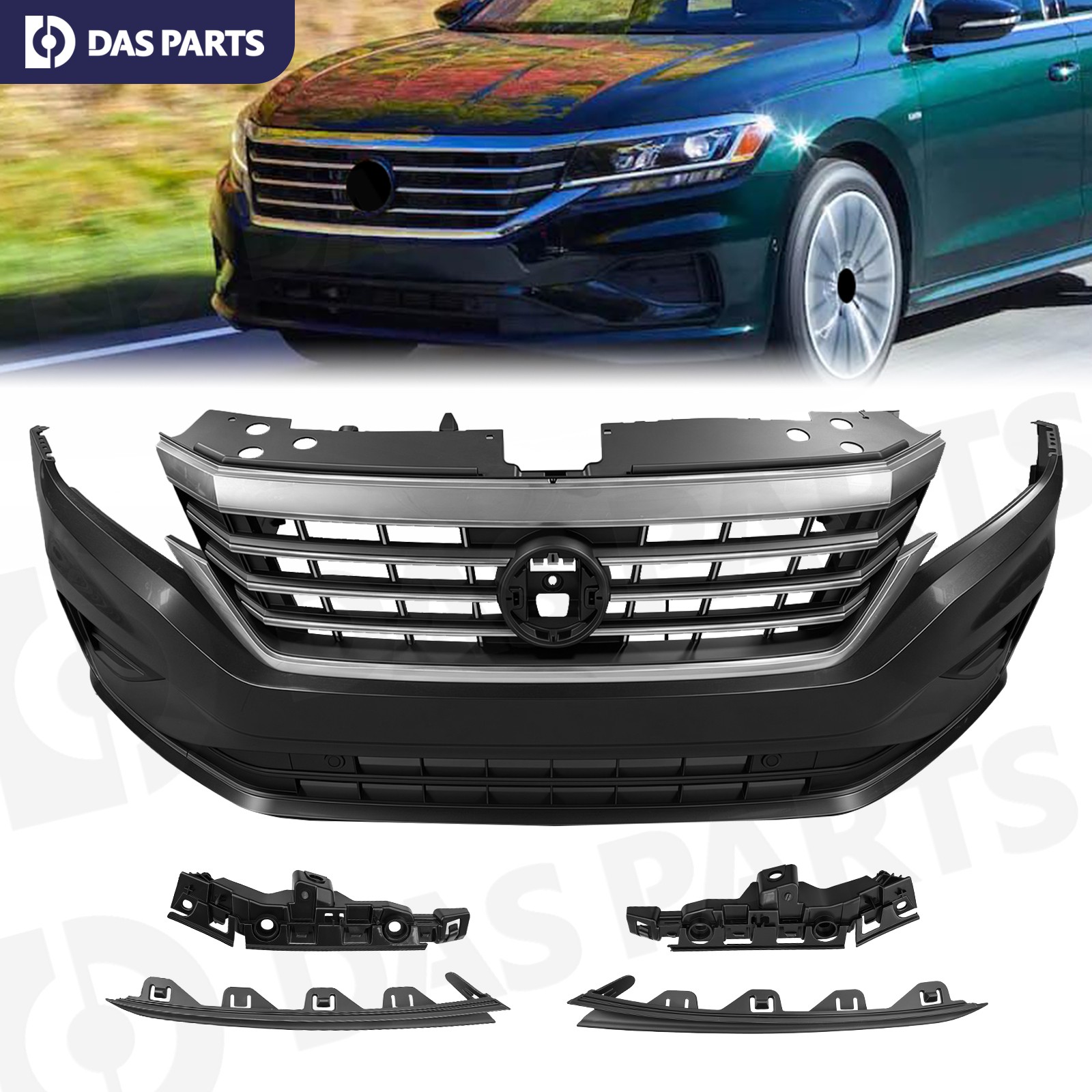 Fits 20-22 VW Passat SE Front Bumper Kit W/Grille/Fog Lights Cover/Bracket 10Pcs