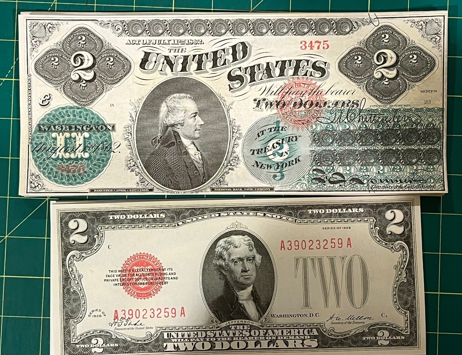 Reproduction Set $2 Bills 1862-1995 USA Banknotes 19 Diff Dates/Types See Below