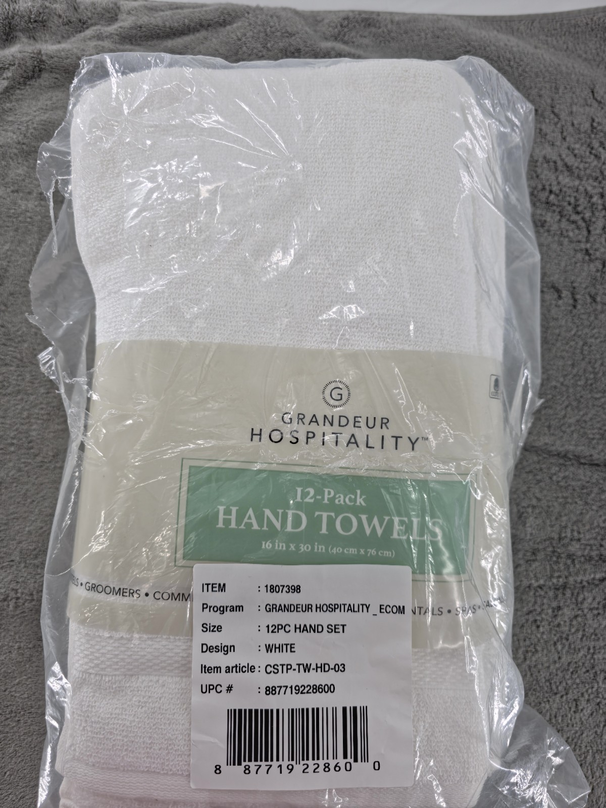 Grandeur Hospitality 100% Cotton 12-Pack Hand Towels 16x30in White OEKO