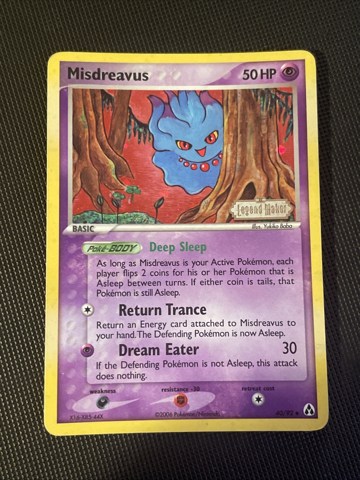 Pokemon Card - Misdreavus Legend Maker 40/92 Reverse Holo Uncommon Stamped Pokemon Card - Misdreavus Legend Maker 40/92 Reverse Holo Uncommon Stamped