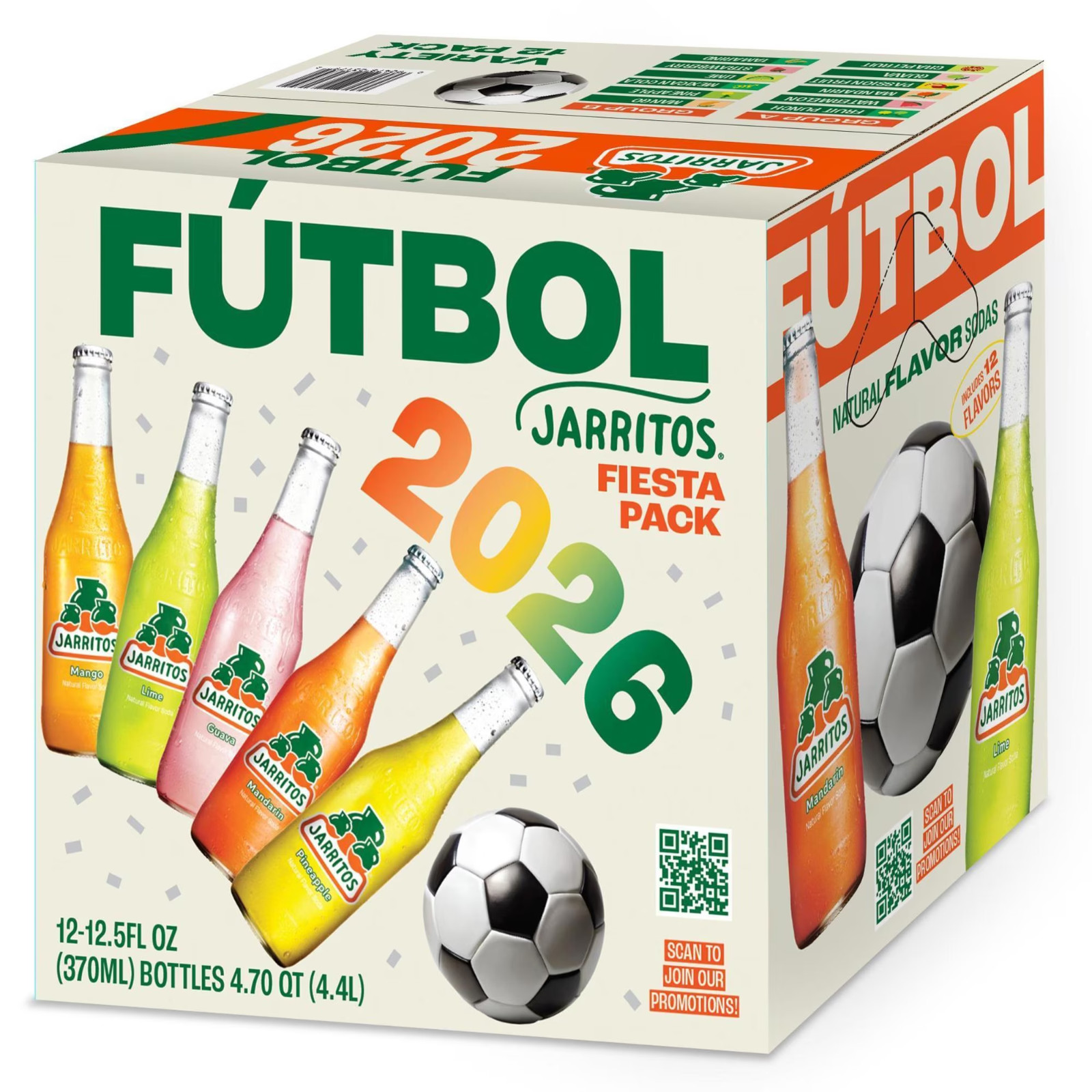 Jarritos Variety Pack Soda, 12.5 fl oz ,370 ml, Glass Bottle, 12 Pack.