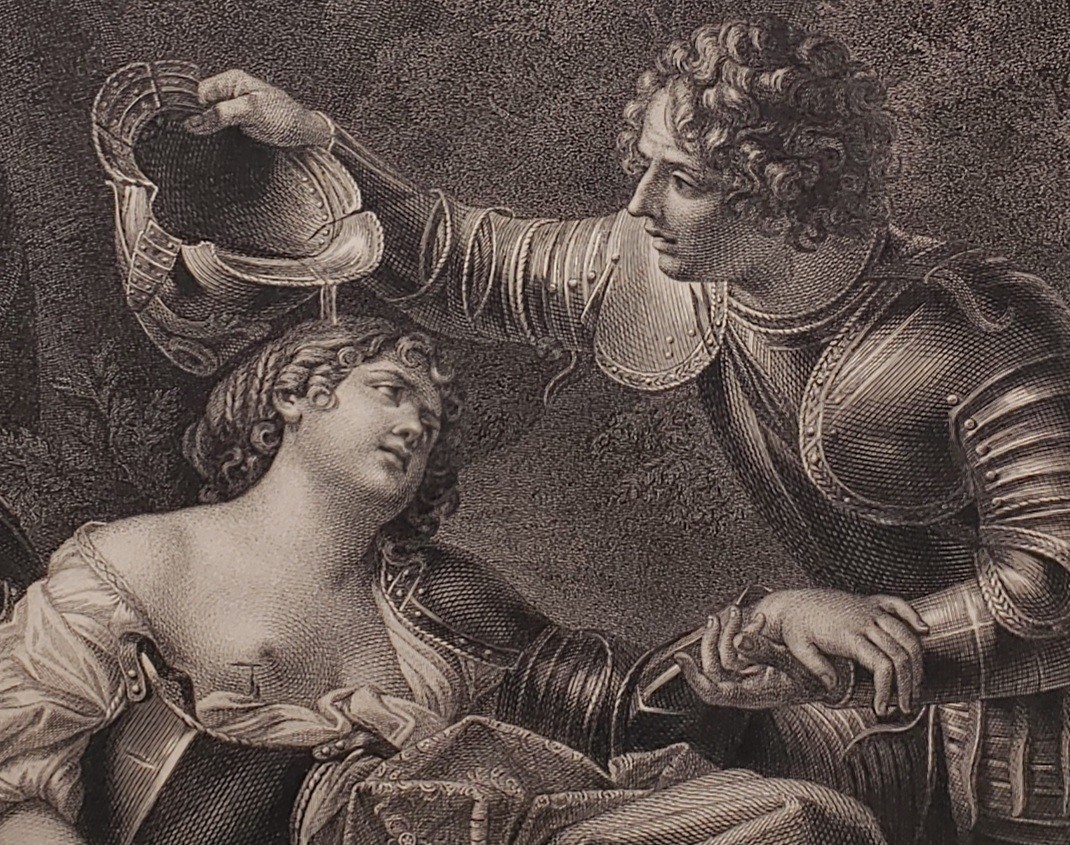 Romantic KRUGER Antique Copperplate Engraving DEATH OF CLORINDA Framed VF+
