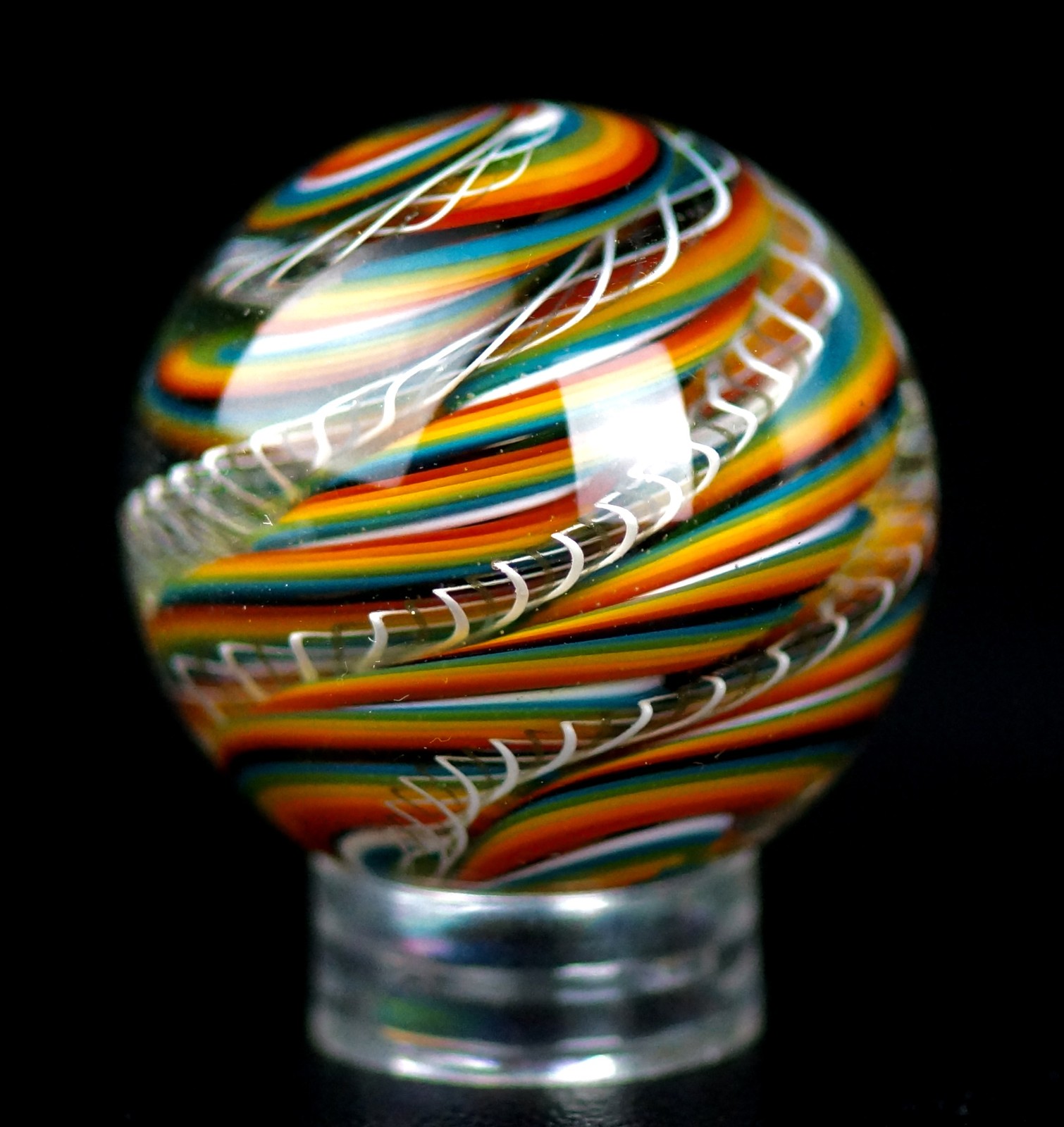 Bryan Trillas Glass Marble/Filigree Cane/UV/White Rainbow/1.1-1.2 inch