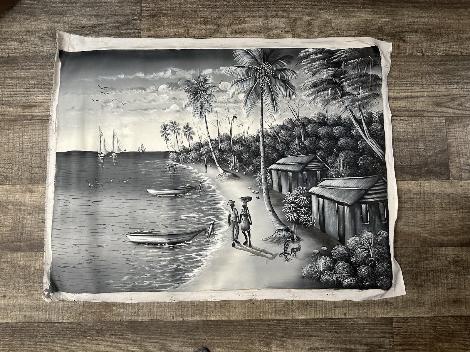 Handmade Jamaican Painting Original Wall Art Canvas Black And White Painting Handmade Jamaican Painting Original Wall Art Canvas Black And White Painting
