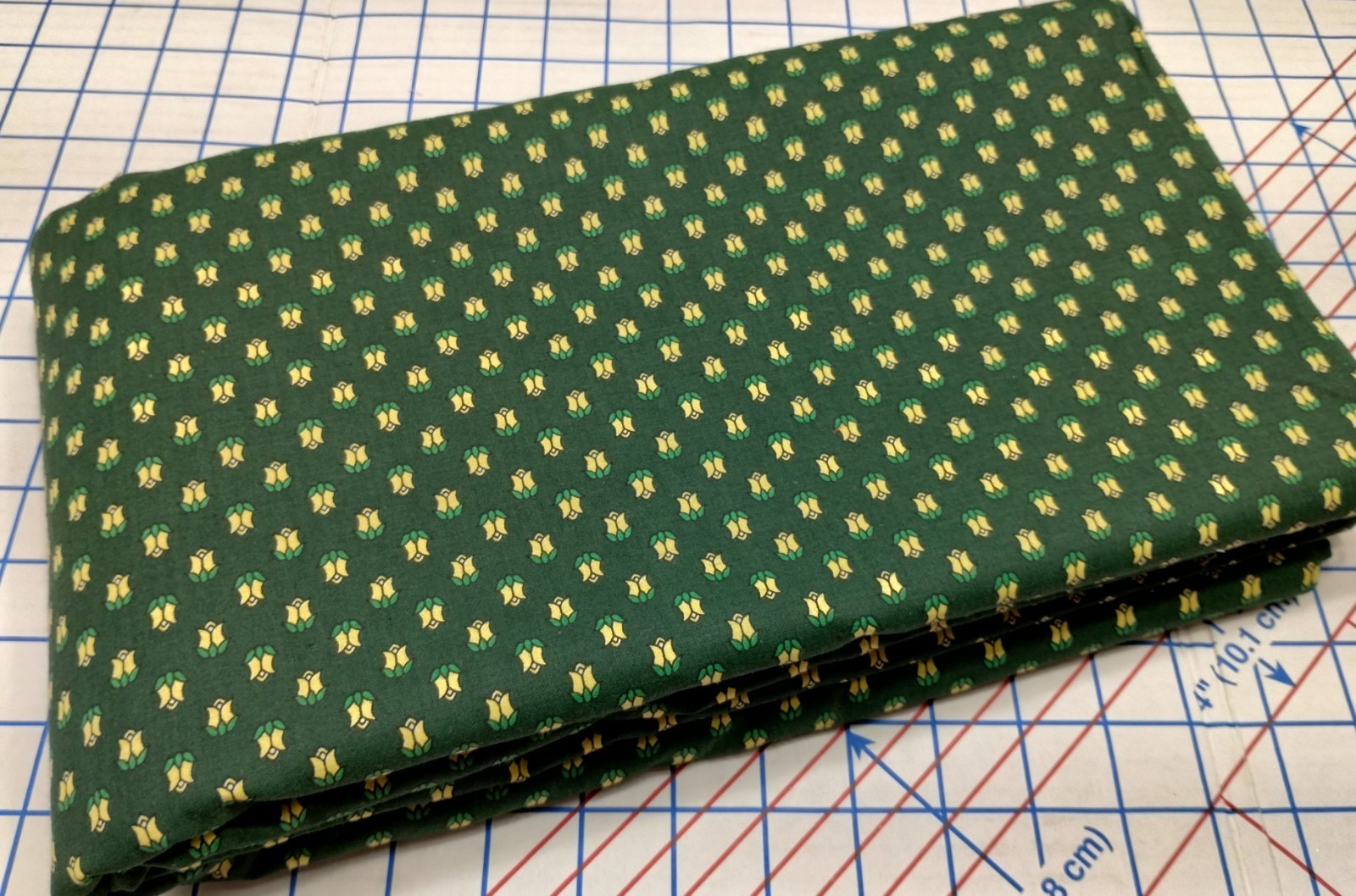 Vintage 100% Cotton/Yellow Floral  On Deep Green Fabric/56\'W