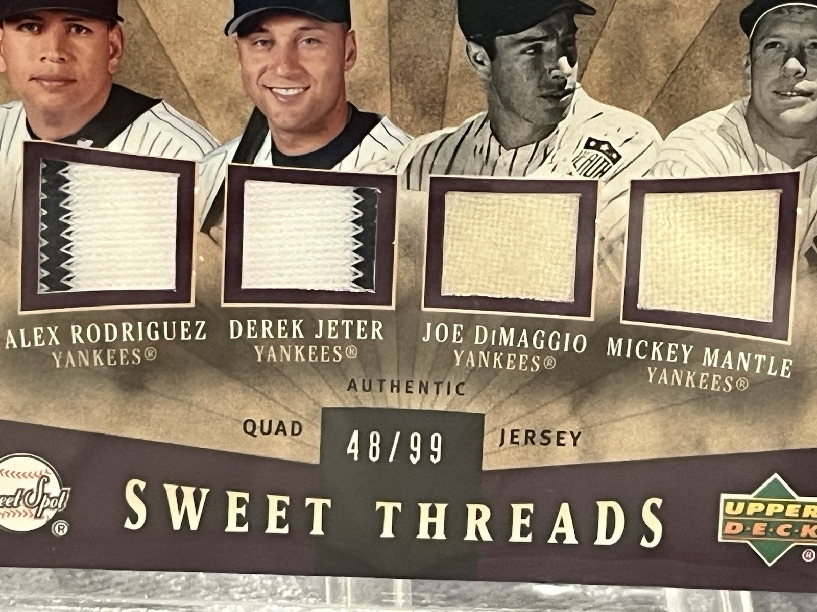 2004 UD Sweet Spot QUAD JERSEYS /99 DiMaggio Mantle Jeter Rodriguez- YankeeGreat
