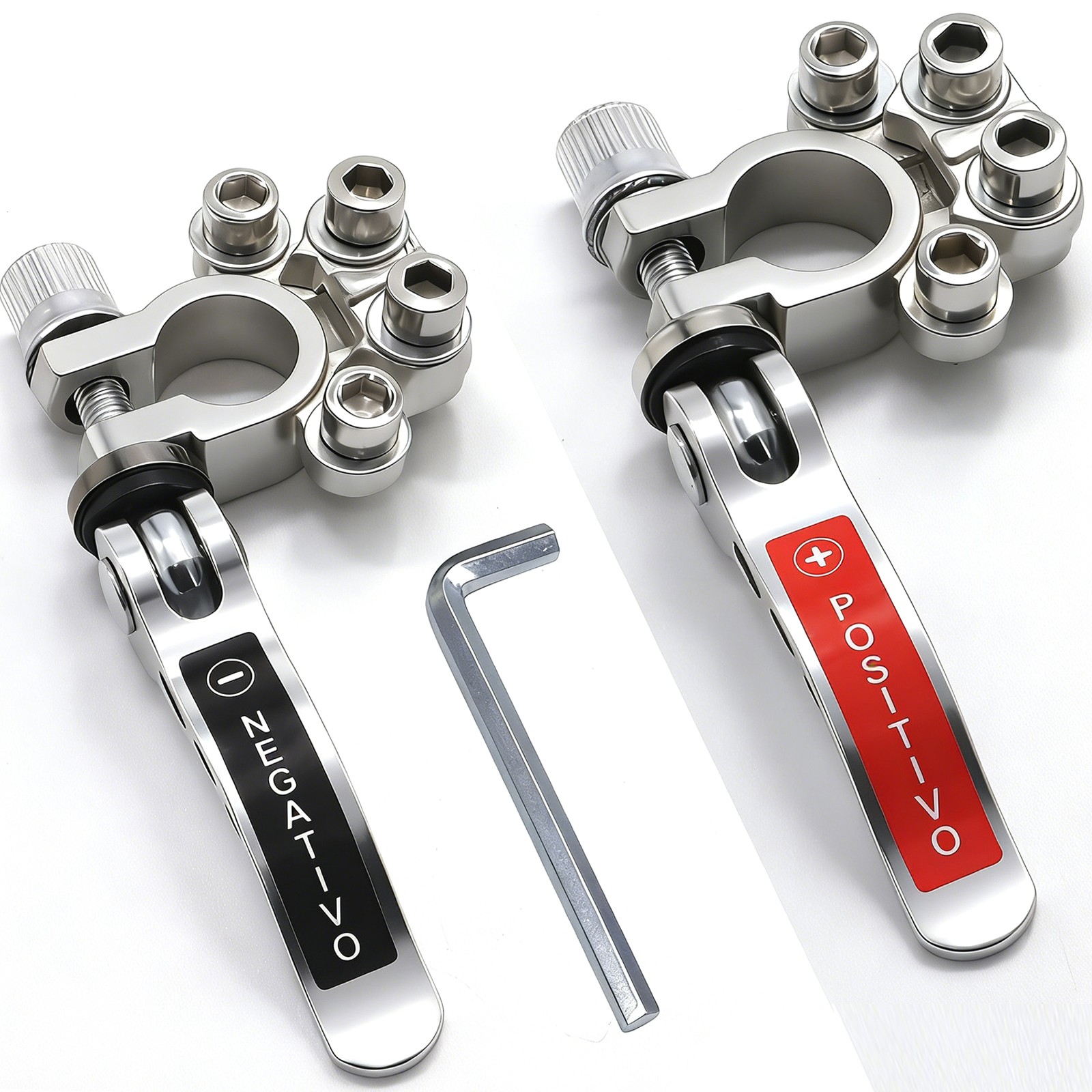 2PC PREMIUM 4 Way Car Battery Terminal Clamp Connectors Quick Release Disconnect