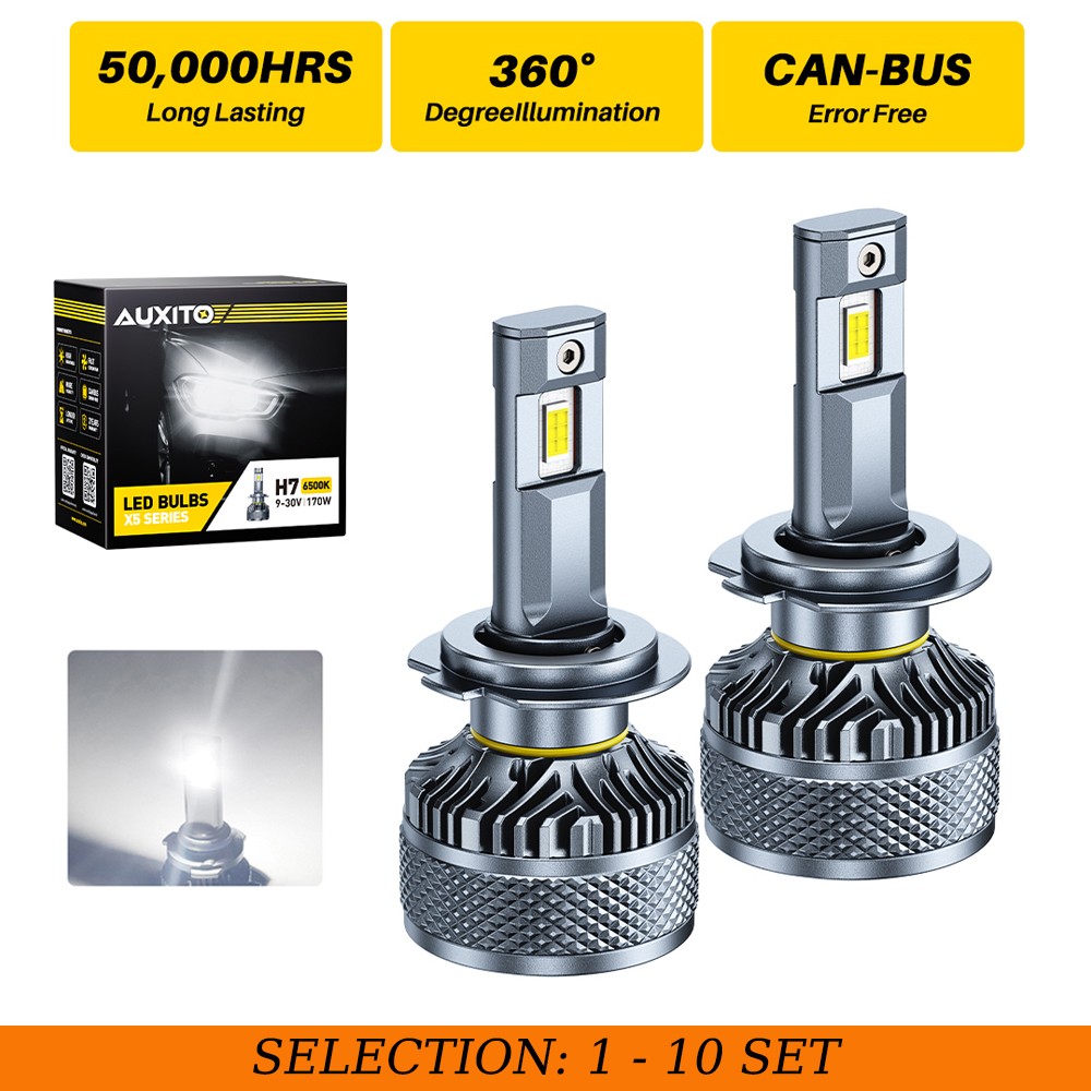 2-20X AUXITO H7 LED Headlight Bulb 6500K High Low Beam White Lamp IP68 X5-Series