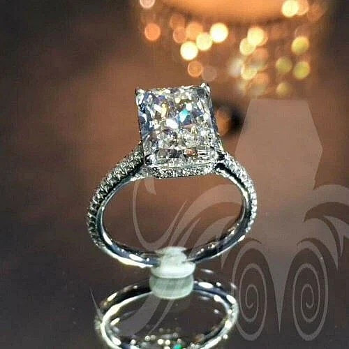 2.50 CT Radiant Cut Moissanite Solitaire Engagement Ring Solid 14K White Gold