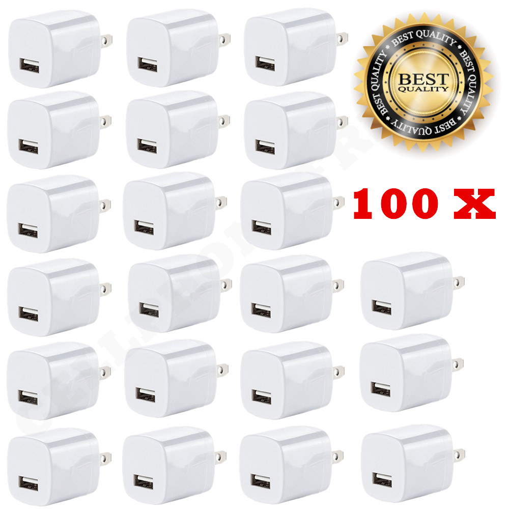 100x White 1A USB Power Adapter AC Home Wall Charger US Plug FOR iPhone 5S 6 7 8