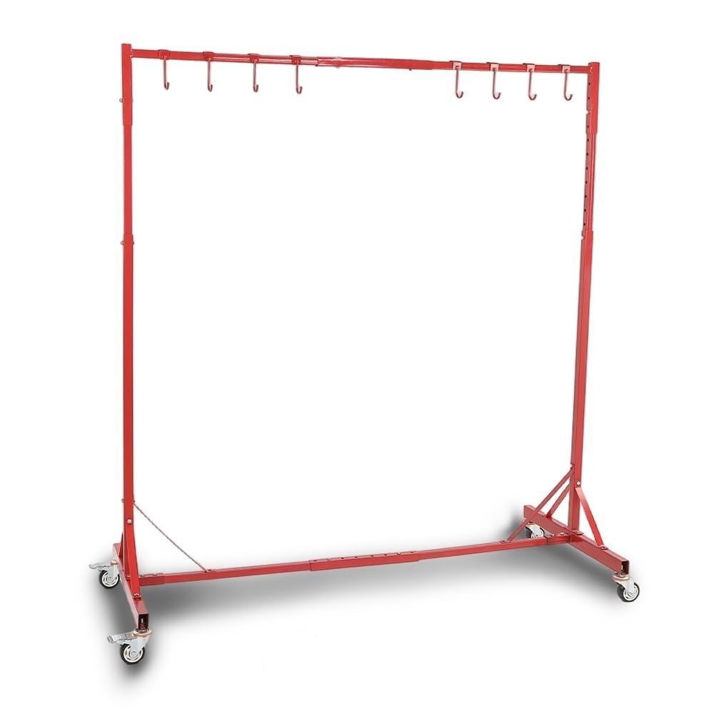 5ft 7ft Adjustable Paint Stand Automotive Rack 8 Hooks 4 Swiveling Wheels Red