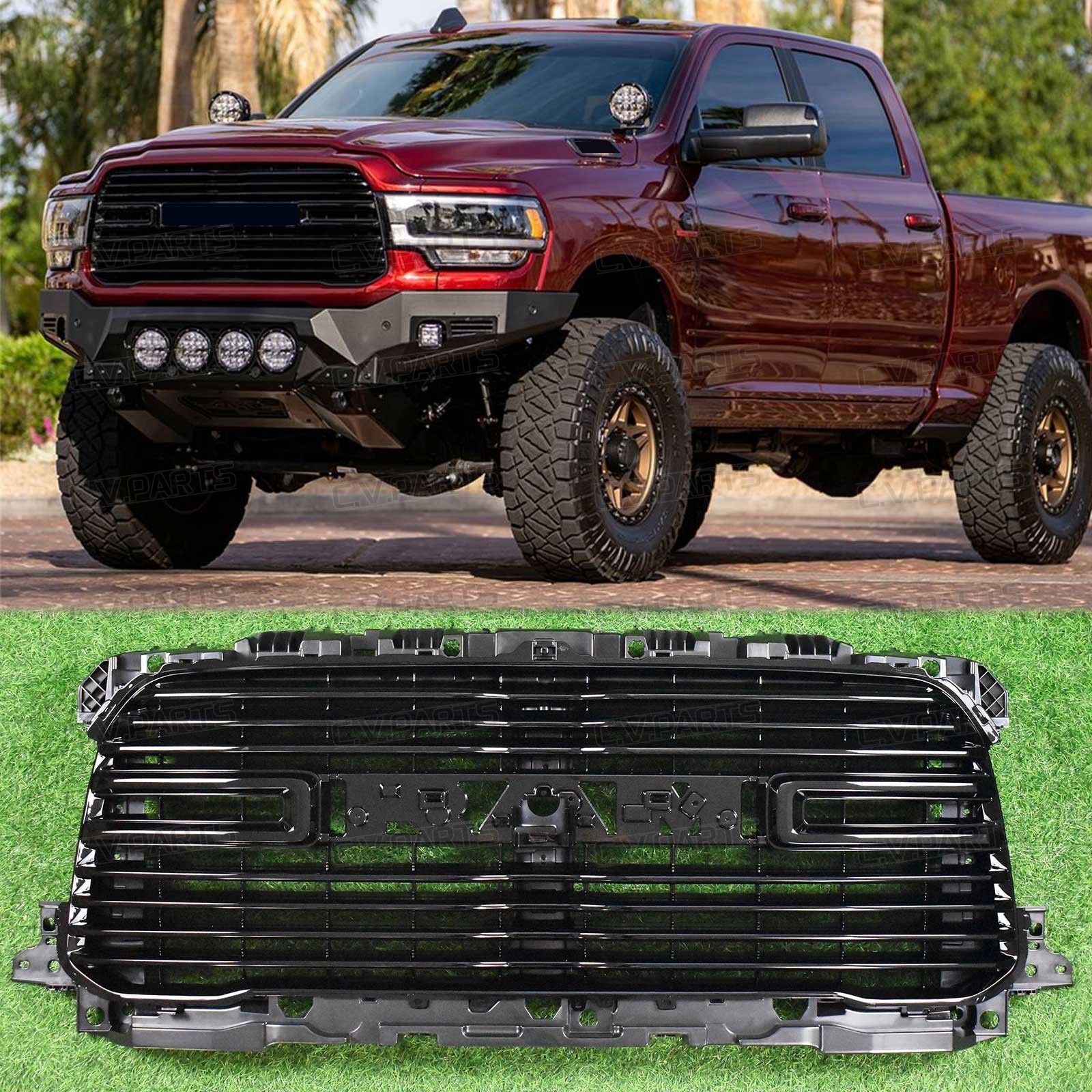 For 2019 2020-2024 Ram 2500 3500 4500 Laramie Diamond Black Front Grille 31199ZZ