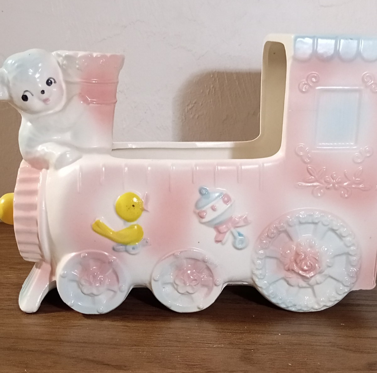 Vintage CMC Japan Baby Train Planter Music Box Sankyo Rock-a-Bye Baby Kitsch