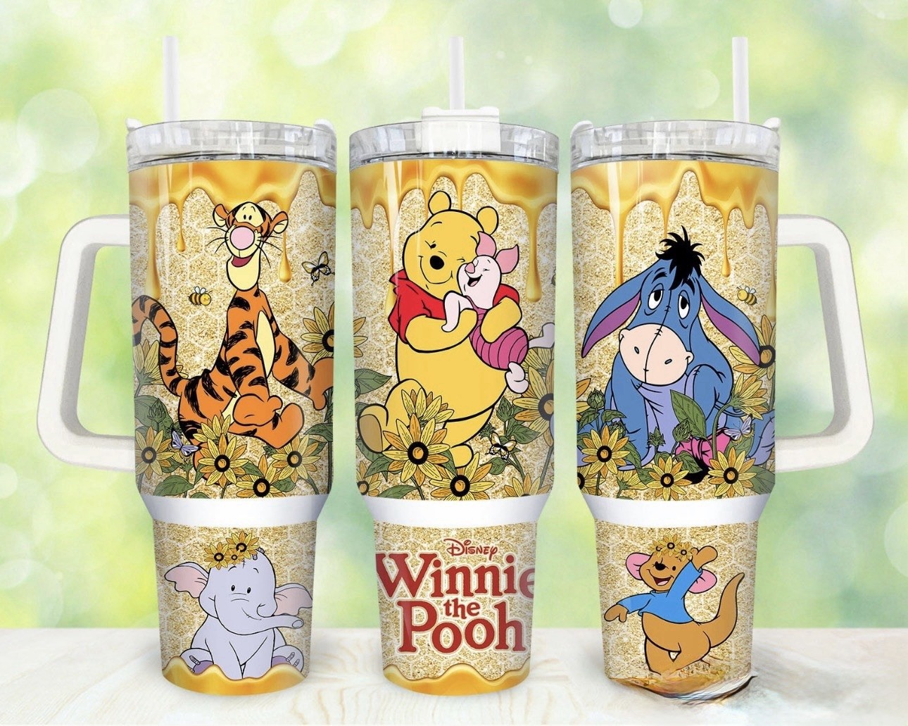 Handmade 40oz Stainless Steel Tumbler-Winnie the Pooh-Disney-Cartoon-Eeyore-Gift