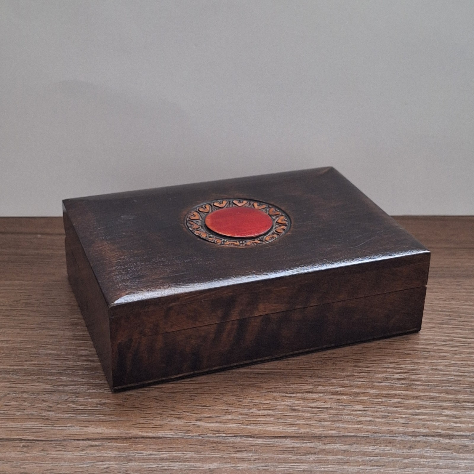 Vintage Hand-Carved Polish Wooden Trinket Box Linden Wood Pyrography Folk Art