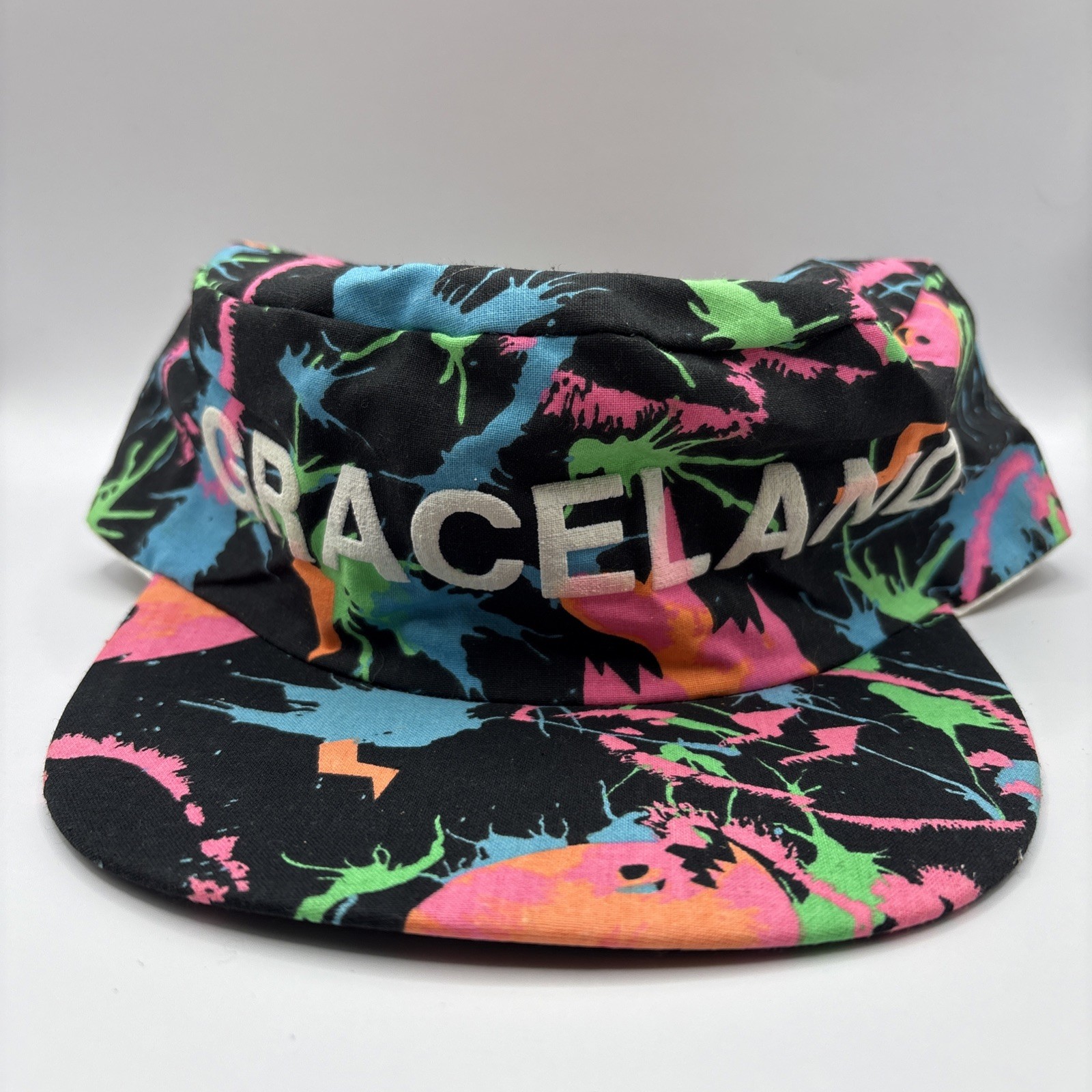 Vintage Pillbox Elvis Presley GRACELAND All Over Print Neon SnapBack Hat Piranha