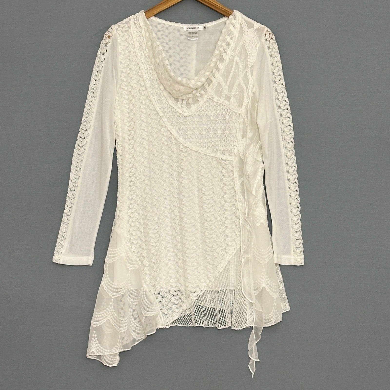Fairy Y2K Asymmetrical VTG Womens Top S White Romantic Coquette Shabby Ethereal