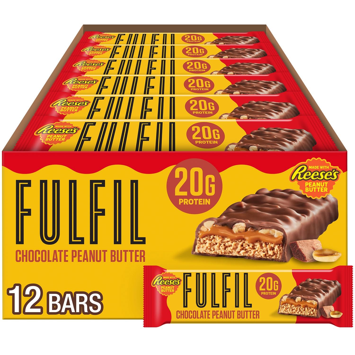 FULFIL Chocolate Peanut Butter Flavored Protein Bar 20g (Pack of 12) 