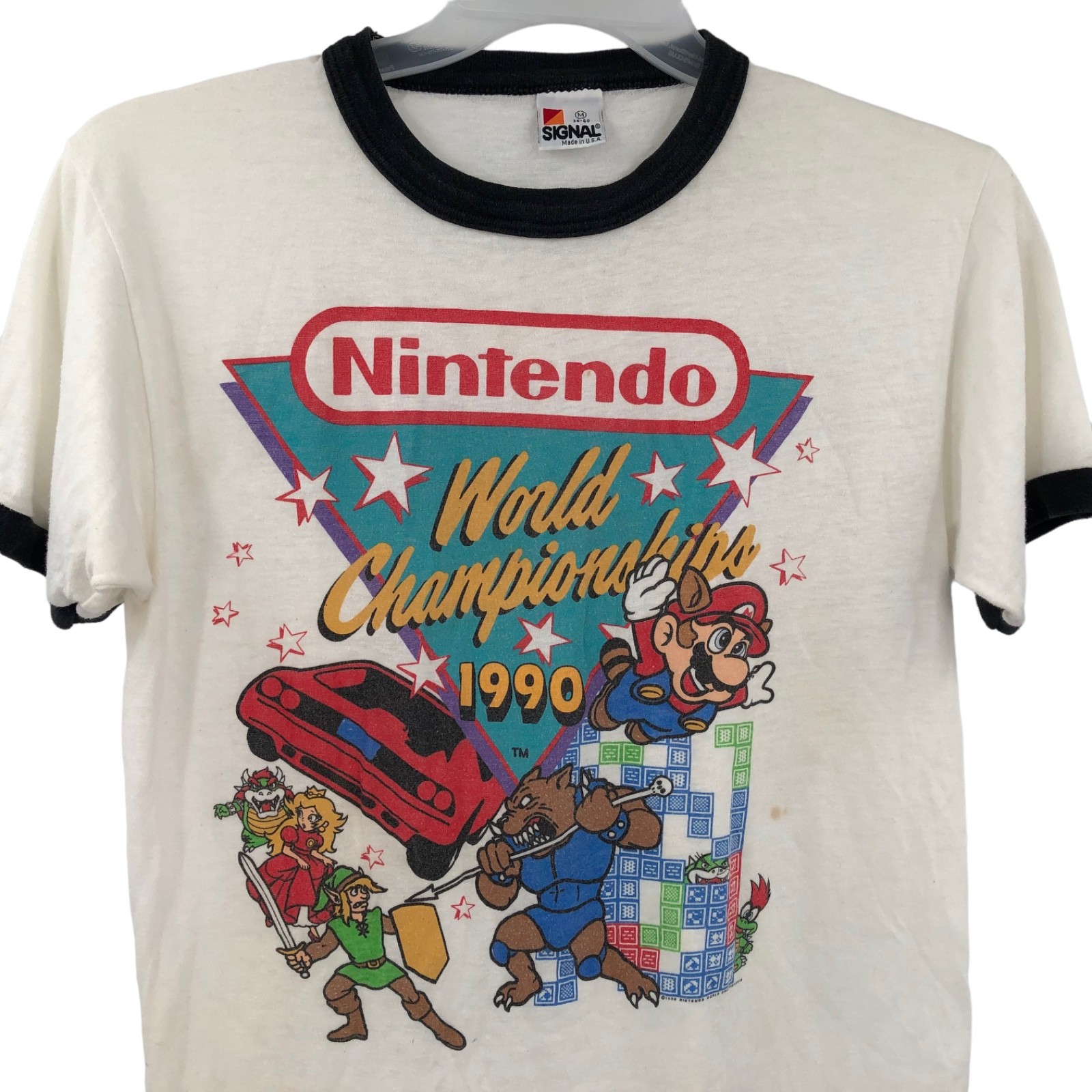 VTG 1990 Nintendo World Championships Ringer Shirt M Signal USA Mario Zelda