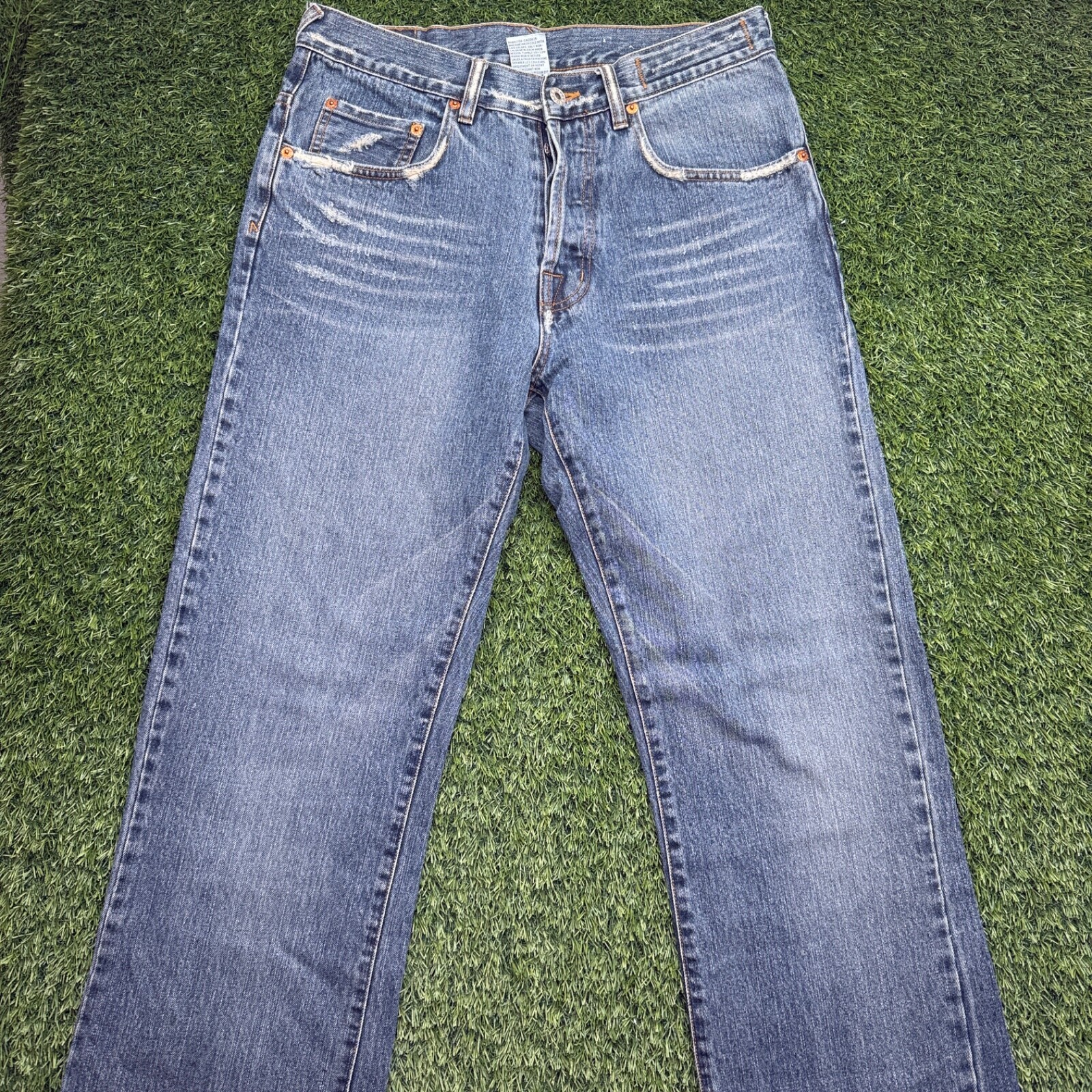 VTG Y2K Guess Straight Jeans Mens 32x30 Blue Denim Dark Wash Fade Whiskers VTG Y2K Guess Straight Jeans Mens 32x30 Blue Denim Dark Wash Fade Whiskers