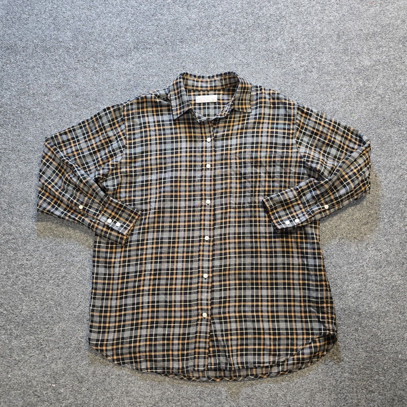 Everlane Top Womens Size 4 Brown Black Plaid Button Up Boxy Oversized Casual