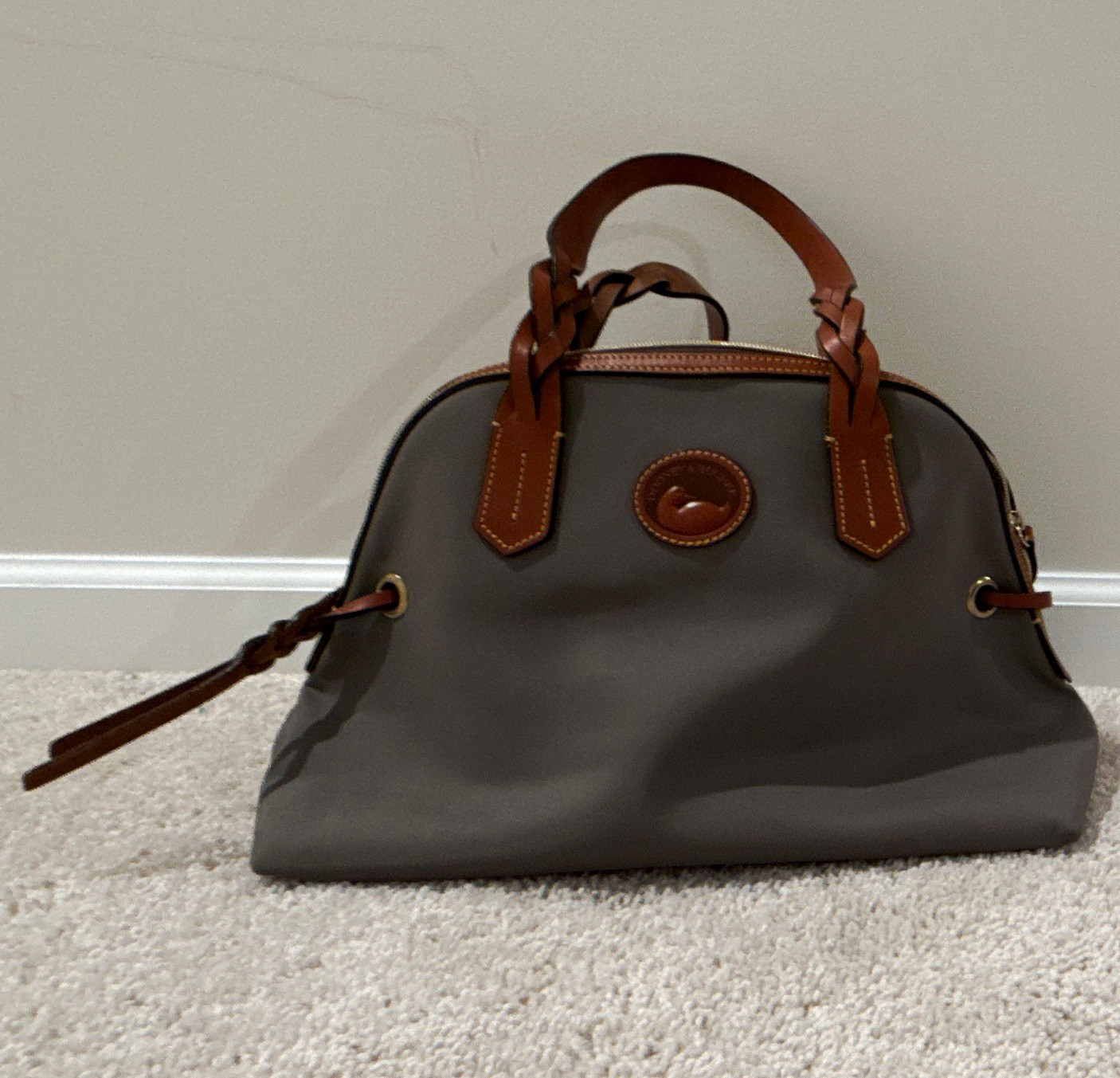 Dooney & Bourke Gray Satchel Top Handle Zip Bag Red Lining Gold Hardware Dooney & Bourke Gray Satchel Top Handle Zip Bag Red Lining Gold Hardware