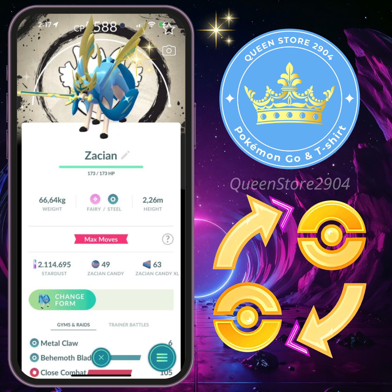 Shiny Crowned Forms : Zacian & Zamazenta —Level 50 3 Moves—Background—Digital♻️