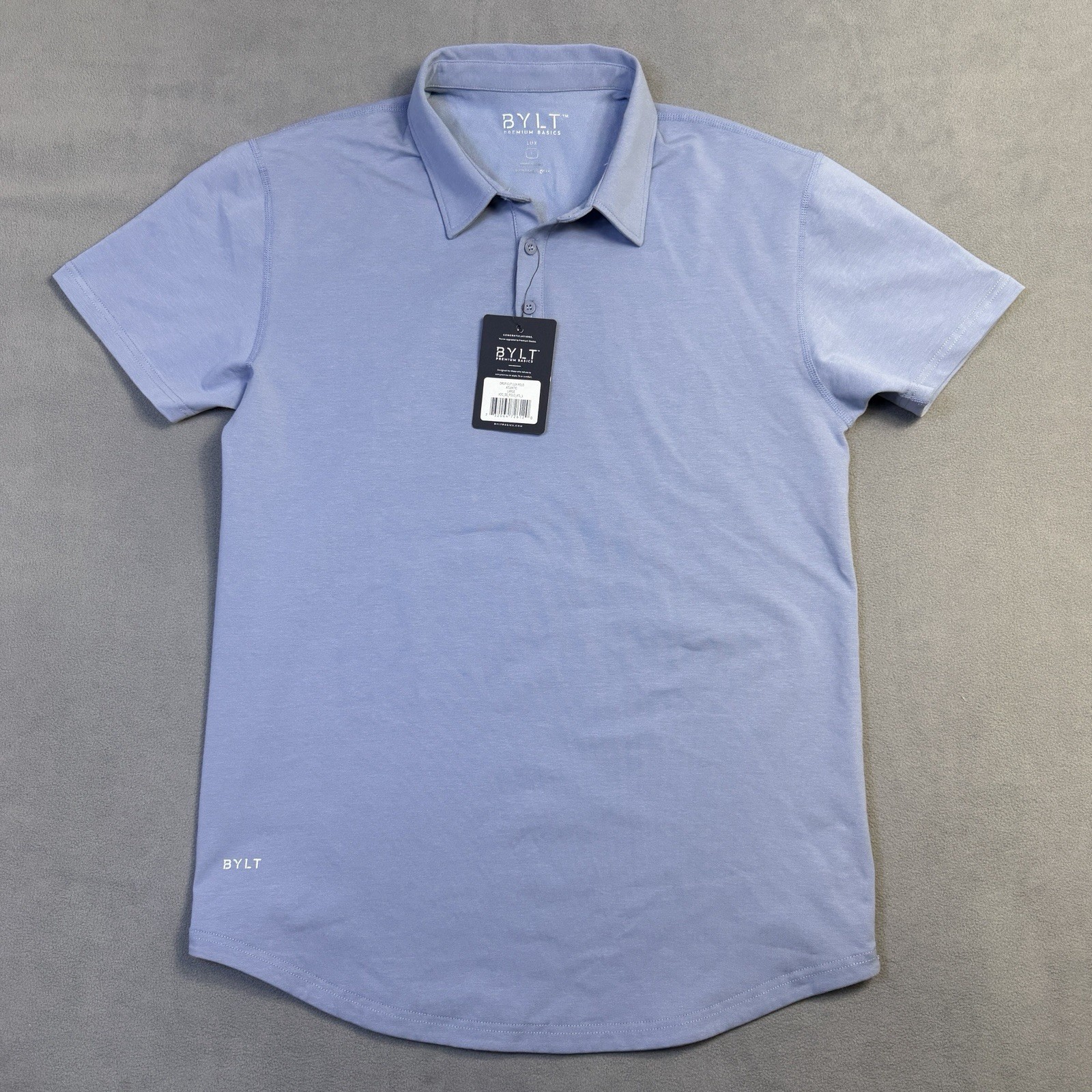 BYLT Premium Basics Drop Cut Lux Polo Men\'s Large Periwinkle Blue Curved Hem NWT