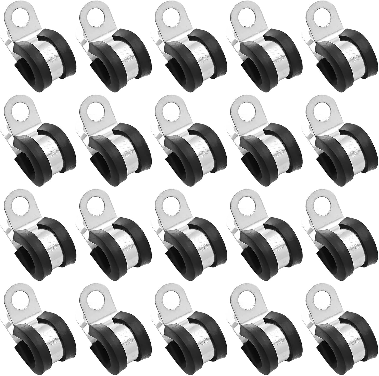 20PCS 3/8 Inch Cable Clamps, Rubber Cushioned Metal Pipe Clips for Wire Cord and