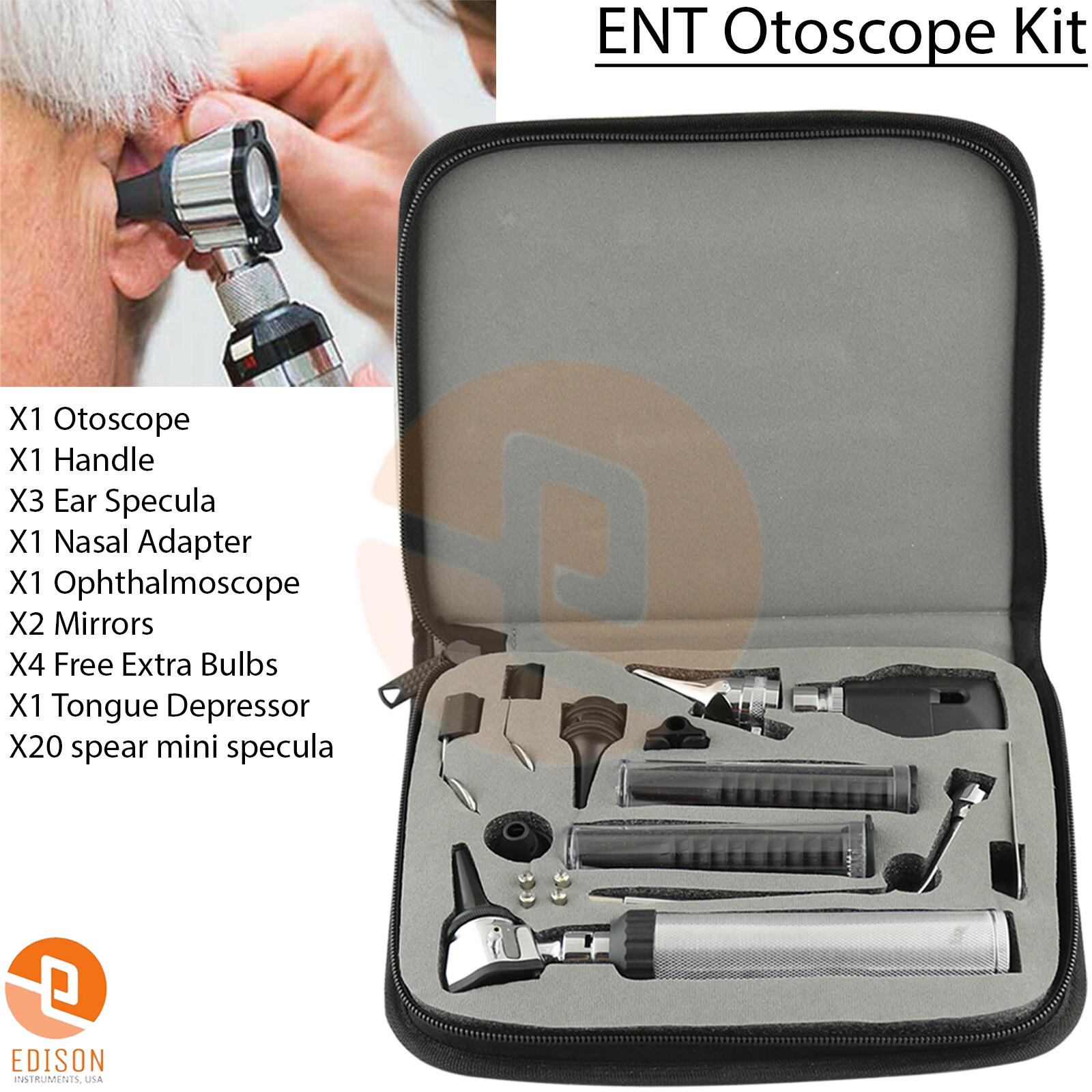 MEDENTRA Professional Physician ENT Kit - Otoscope Ophthalmoscope Diagnostics 