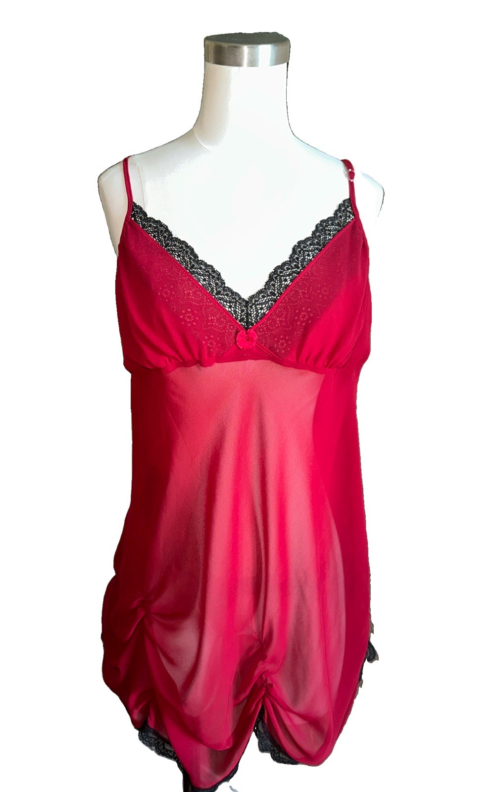 Vintage Inner Most Burgundy Sheer Lace Chemise Nightgown Slip Lingerie Large