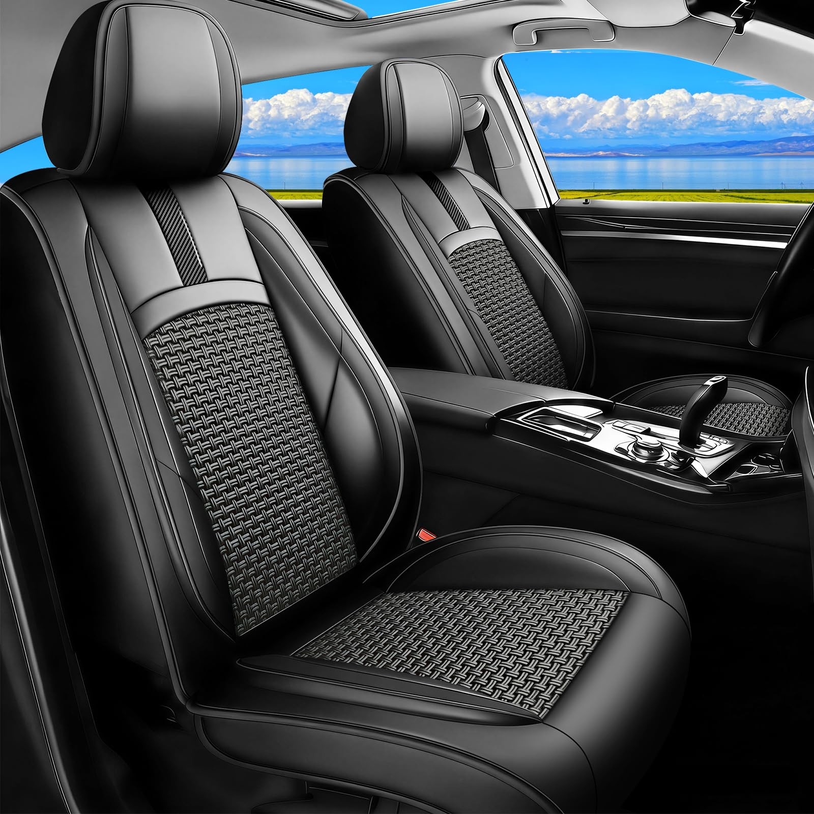 for GMC Acadia 2007-2026 Seat Covers Cooling Ice Silk Leather Full Set Black