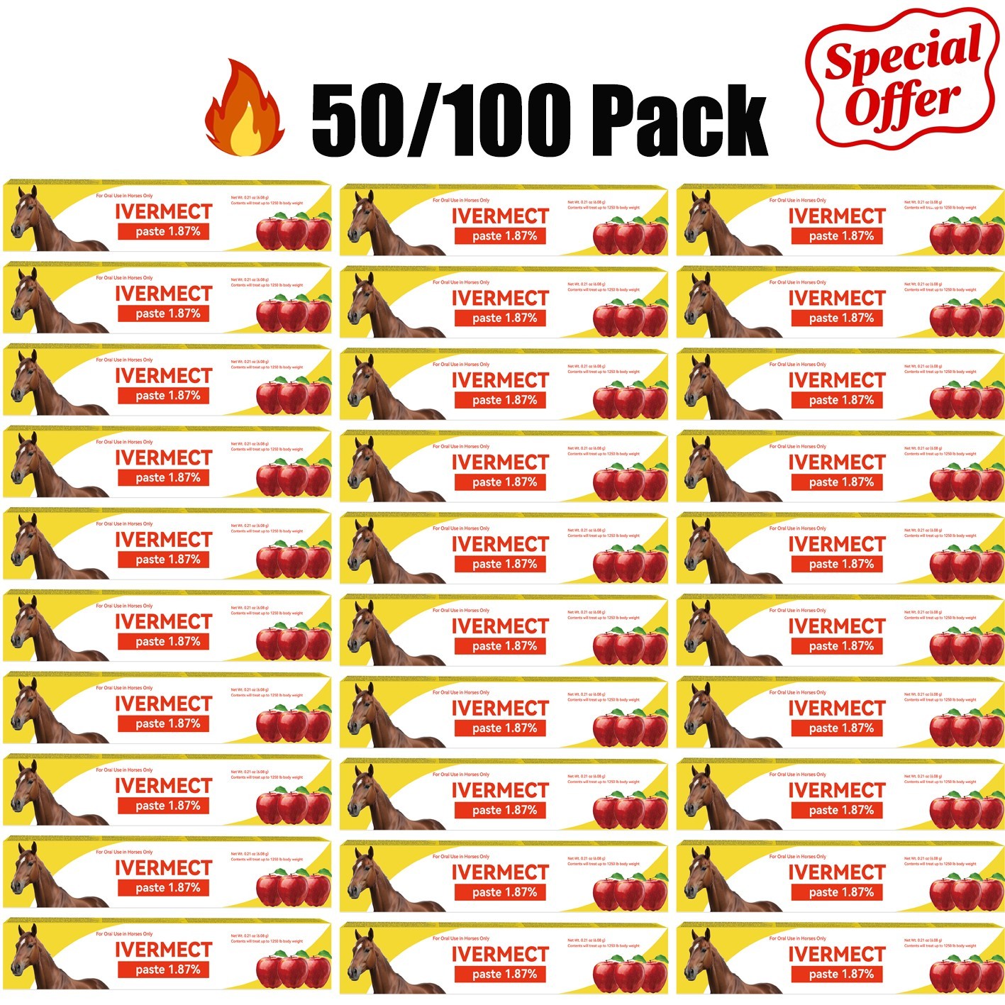 50/100 Pack In Box Paste Horse Dewormer Apple Flavor wormer Special Offer