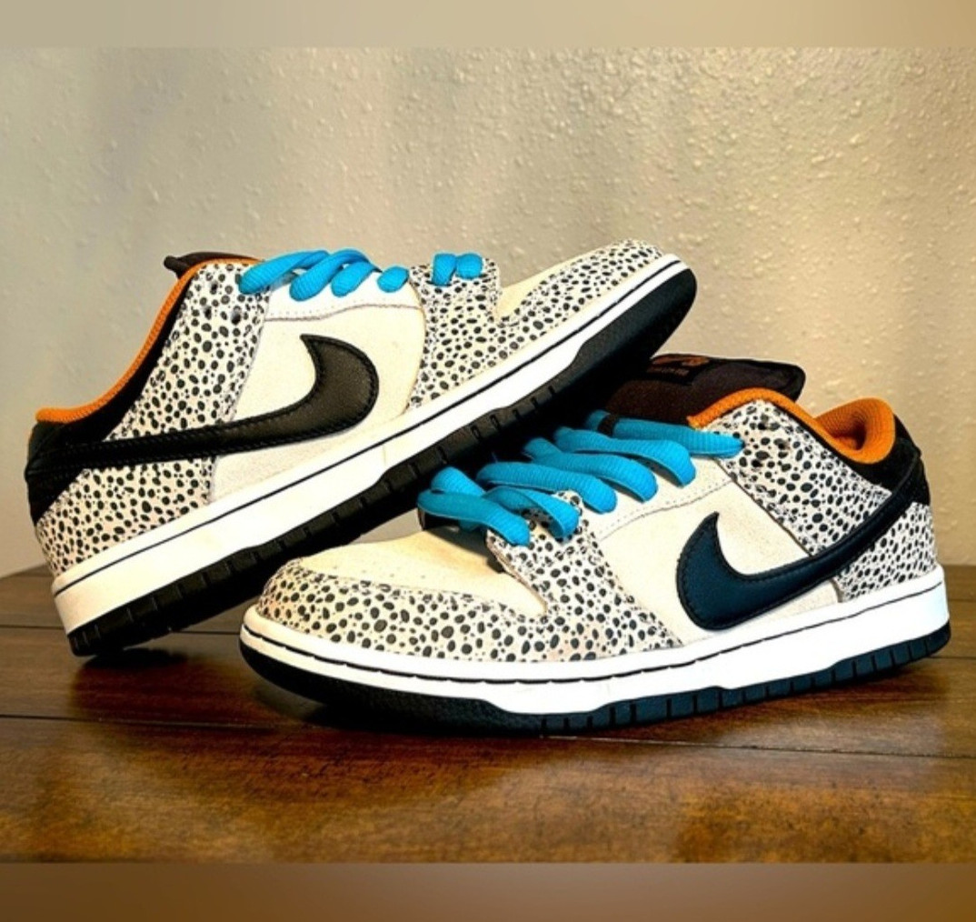 Nike SB Dunk Low Pro Skate Shoes Black/White Speckle Blue Laces US 7 D