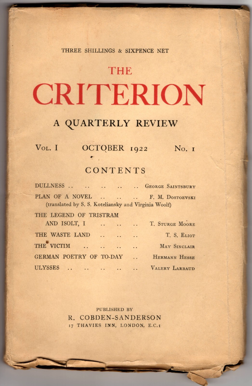 The Criterion; A Quarterly Review vol.I No.I October 1922