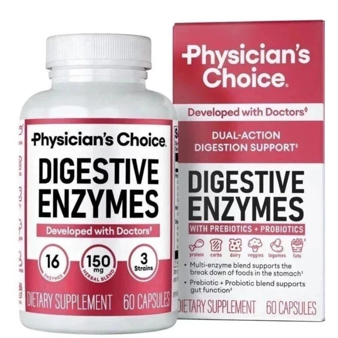 Physician's Choice Digestive Enzymes – Prebiotic & Probiotic Gut Support, 60ct