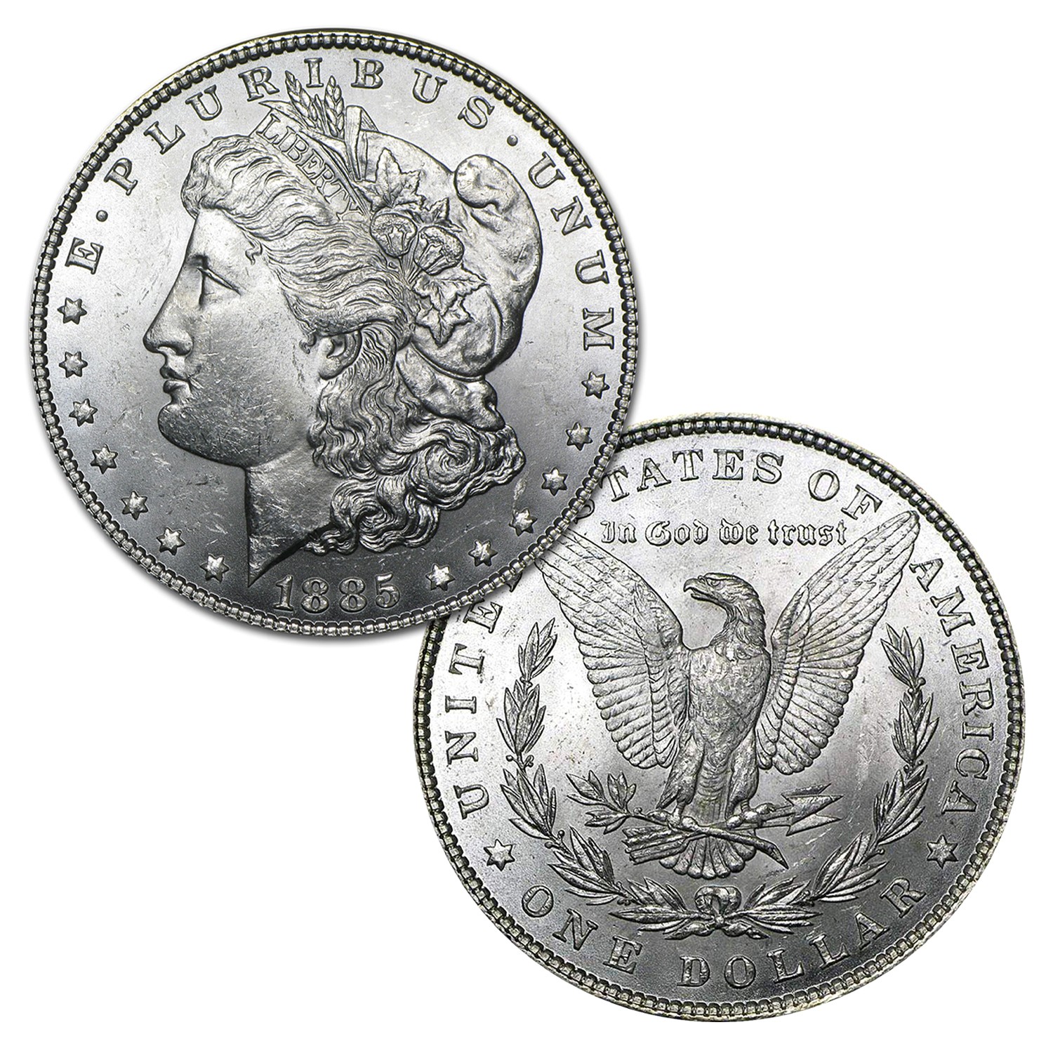 1885 P Morgan Silver Dollar $1 Brilliant Uncirculated BU 90% Silver 1885 P Morgan Silver Dollar $1 Brilliant Uncirculated BU 90% Silver