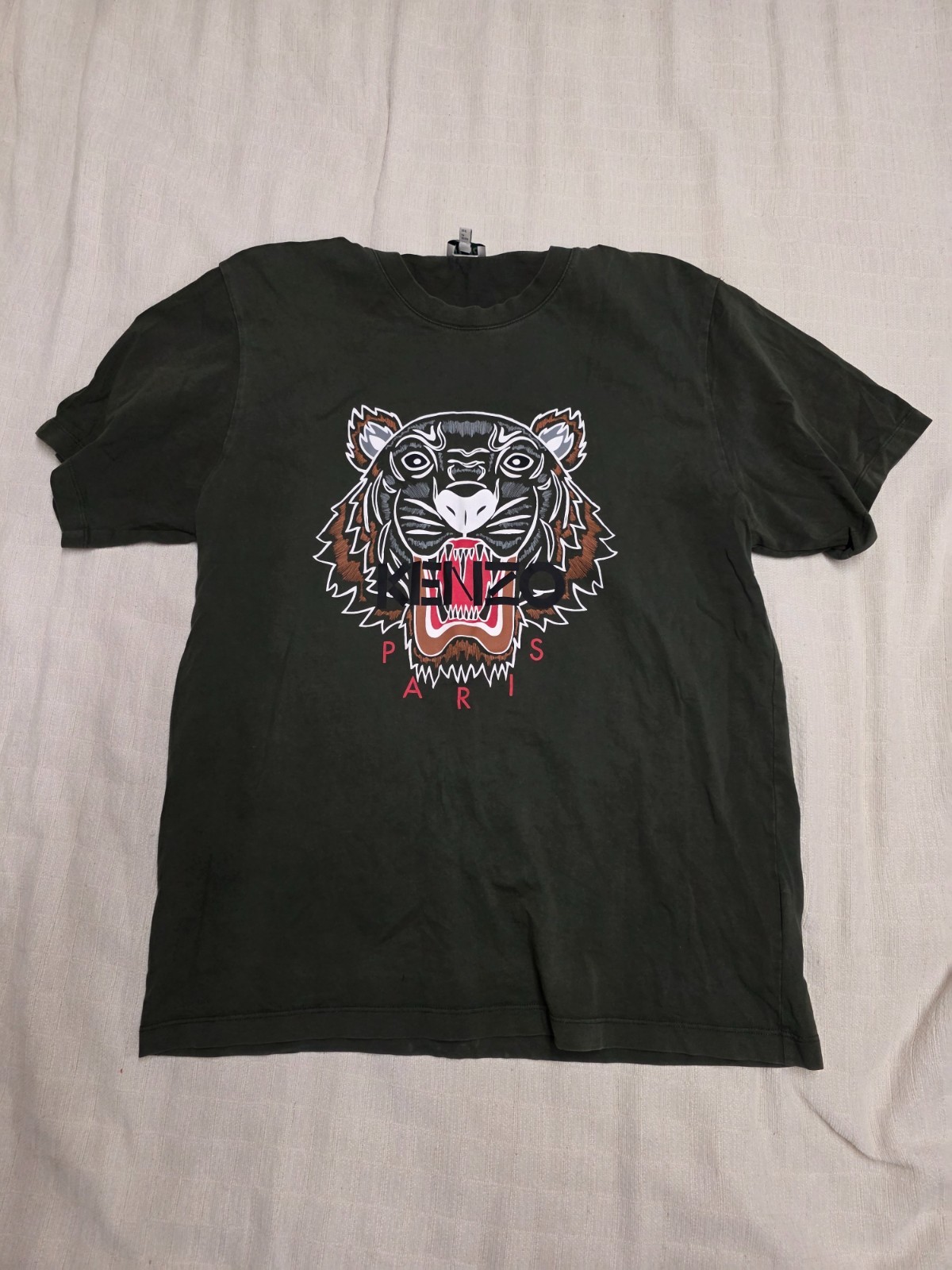 Kenzo Paris Tiger Graphic T Shirt Mens XL Olive Green Short Sleeve Logo Tee
