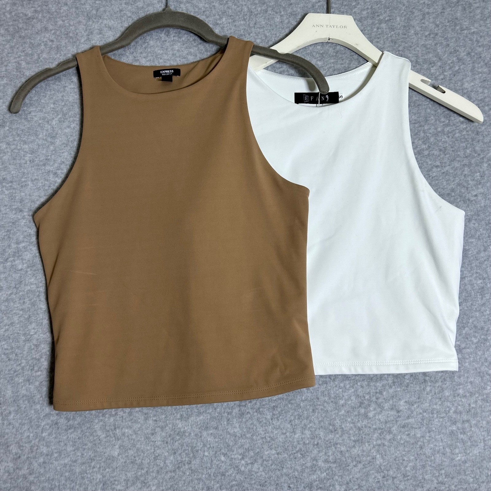 New Express Tank Top Bundle Women Small Brown White Cropped High Neck Minimal