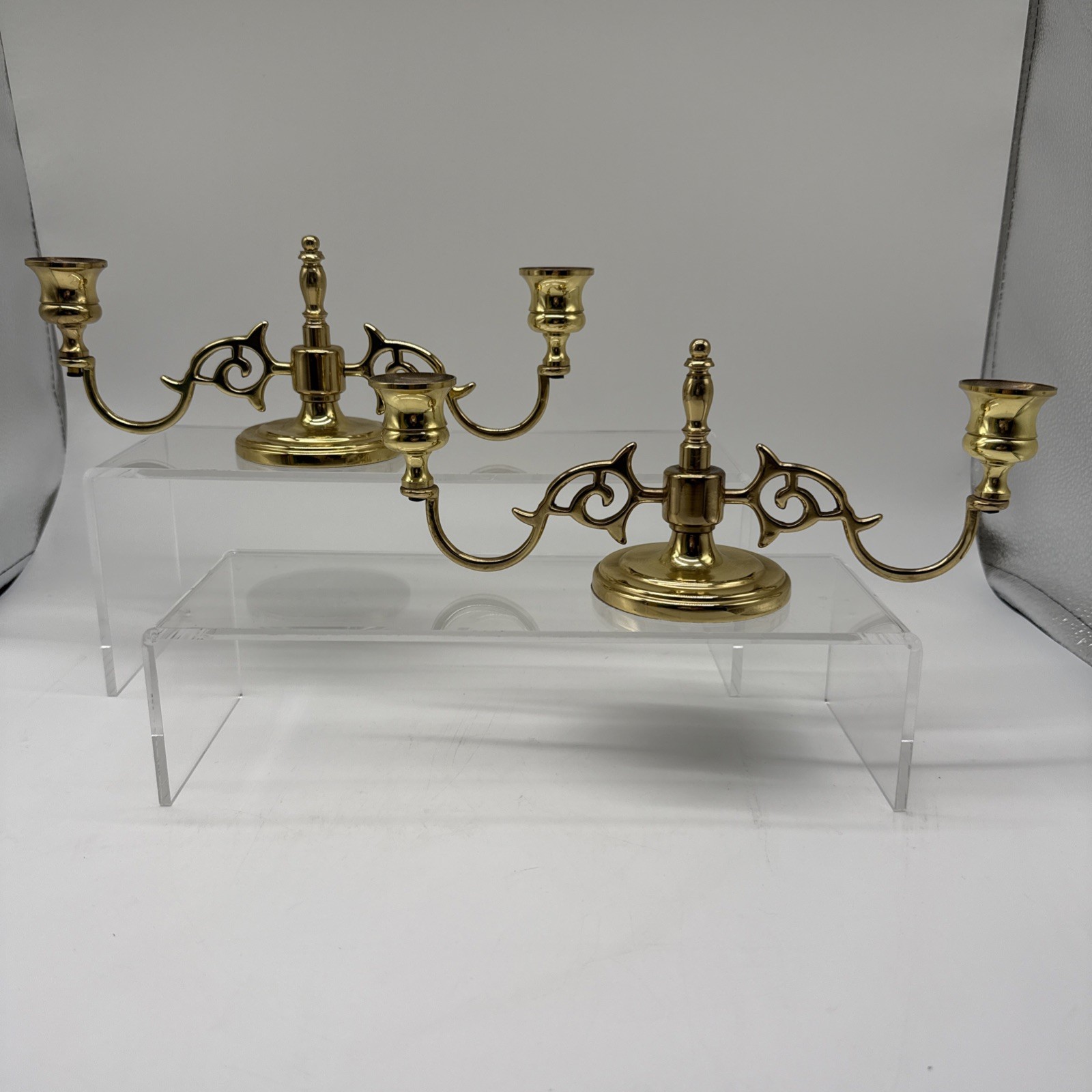 Pair Vintage BALDWIN Brass 2 Arm Low Candelabras ~ ~ Art Nouveau ~ Cottage Core