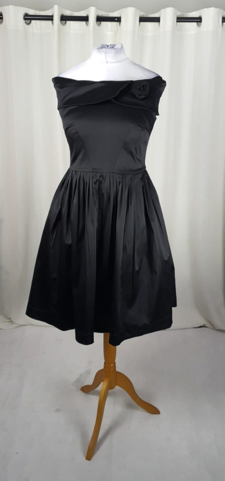 Emily And Fin Norma Dress Black Cotton Satin Size M Rrp £93 CR069 DD 15