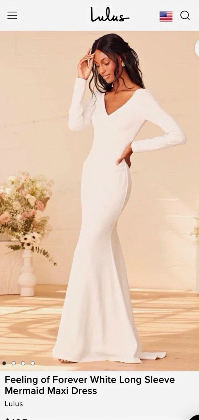 Lulus Feeling of Forever White Long Sleeve Mermaid Maxi Dress Size M NWT Bridal